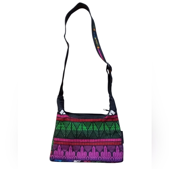 Ixchel the Original Patchwork Collection Black and Purple Shoulder Bag 9" X 6" - Picture 2 of 10